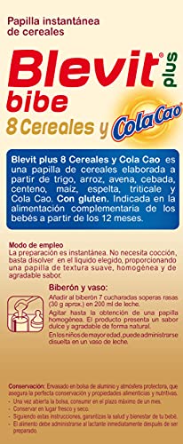 Blevit Plus Bibe 8 Cereales y ColaCao - Papilla de Cereales para Bebé fórmula especial para Biberón - Sabor Cola Cao - Desde los 12 meses - 600g