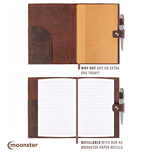 Bloc de Notas con Hojas a Rayas – para Repuesto de Cuaderno A5 de Cuero Genuino de Moonster – Libreta A5 con Hojas de 70 g/m² e Inserciones Fresadas – Cuaderno de Notas de 21 x 15 cm y 320 Páginas