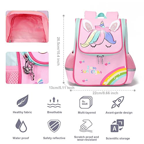 Bluesaly Niña Mochila Unicornio Mochila Infantil Escolar Guarderia Impermeable Animales Mochilas Rosa para Kindergarten Preescolar Niños Pequeño 2 3 4 5 6 7 años