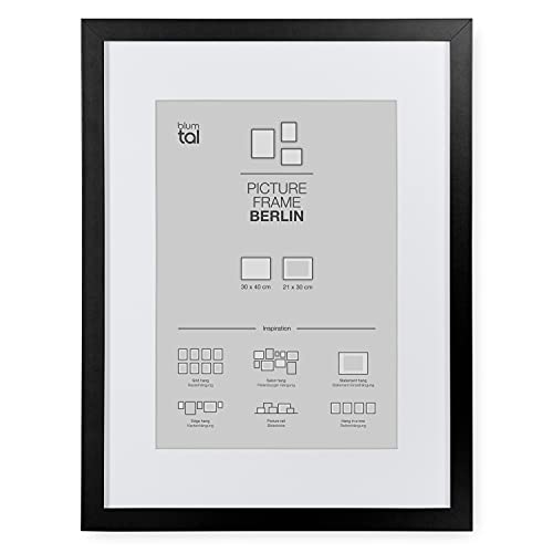 Blumtal Marco para fotos de 30 x 40 cm - Marco para cuadros con paspartú, de MDF, Negro