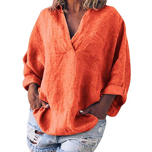 Blusa de verano de manga larga de algodón para mujer, blusa holgada, blusa para mujer Naranja naranja XXXXL