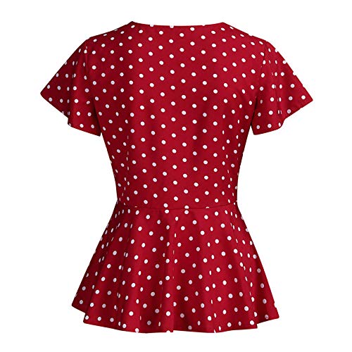 Blusas y blusas para mujer, talla grande, cuello en V, manga corta, con nudo en la parte delantera y blusa de talla grande Rojo rosso XXXL