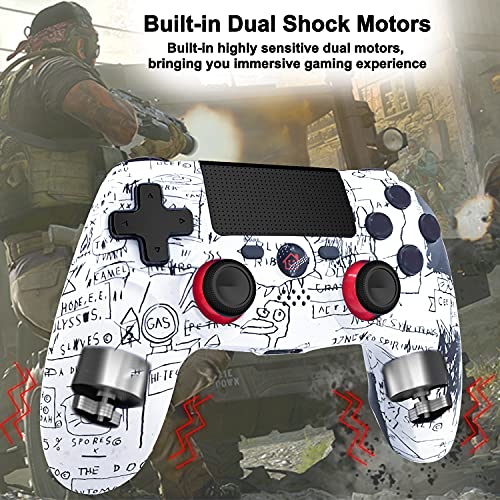 BMSARE Mando para PS4 Inalámbrico, Bluetooth PS4 Mandos Gamepad Joystick para PS4 Pro/Slim con 6 Axis Gyro Sensor | Dual Shock Vibración | Audio Micrófono | Touch Panel |600mah Batería(Graffiti)