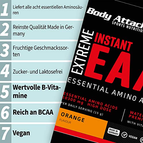 Body Attack Extreme Instant EAA Powder - 500g, extremadamente sabroso, instantáneamente soluble, vegano, 8 aminoácidos esenciales altamente dosificados - 10300mg EAA por batido, CocaCola