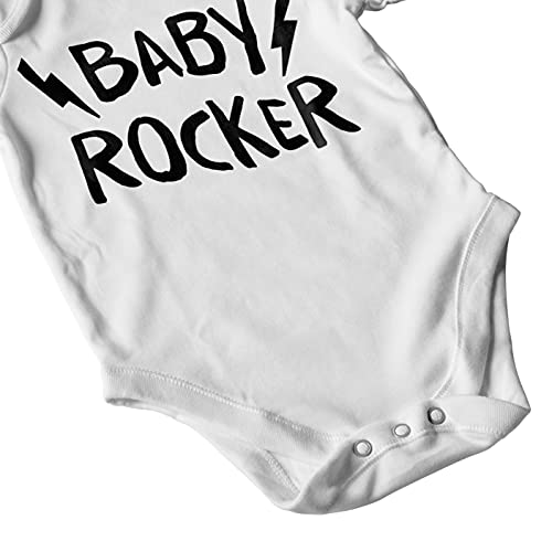 Body de bebé de manga corta Rock – Baby Rocker – Body Rock – Body para bebé unisex 100% algodón transpirable – Body regalo para nacimiento de bebé, Color blanco., 0-6 Meses