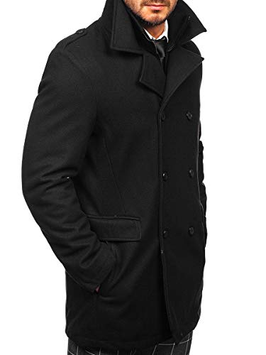 BOLF Hombre Abrigo De Invierno Cierre de Cremallera y Botones Botonadura Doble Cuello Alto Estilo Casual 8805 Negro M [4D4]