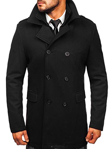 BOLF Hombre Abrigo De Invierno Cierre de Cremallera y Botones Botonadura Doble Cuello Alto Estilo Casual 8805 Negro M [4D4]