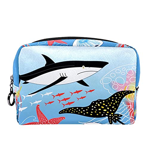 Bolsa de maquillaje compacta Neceser de viaje portátil para bolsas de cosméticos,animales marinos en el mundo submarino.