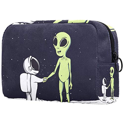 Bolsa de Maquillaje Extraterrestres astronautas espaciales Bolsa Cosmetica Portátil Viaje de Maquillaje Organizador Bolsa de Almacenamiento de Maquillaje 18.5x7.5x13cm