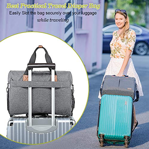 Bolsa Maternal de Pañales RUVALINO, Gran Bolso de Viaje, para el Carrito del Bebé, Elegante para Mamá y Papá, Cambiador de Bebé Convertible para Niños y Niñas con Bolsillos Independientes (gris)