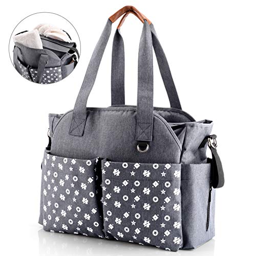 Bolsa para cambiar pañales para bebés, bolsa para pañales materna messenger con correas para cochecitos y 12 bolsillos, grande de almacenamiento para todos los accesorios para bebés(gris)