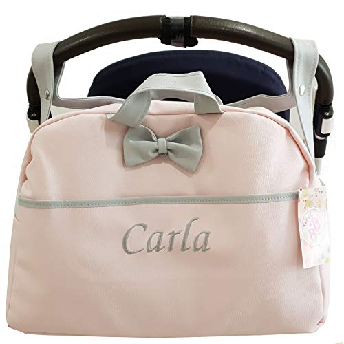 Bolso Polipiel Carrito Bebe Personalizado con nombre bordado ROSA - Nombre bebé bordado - mibebestore