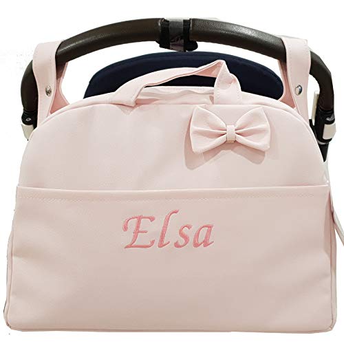 Bolso Polipiel Carrito Bebe Personalizado con nombre bordado ROSA - Nombre bebé bordado - mibebestore