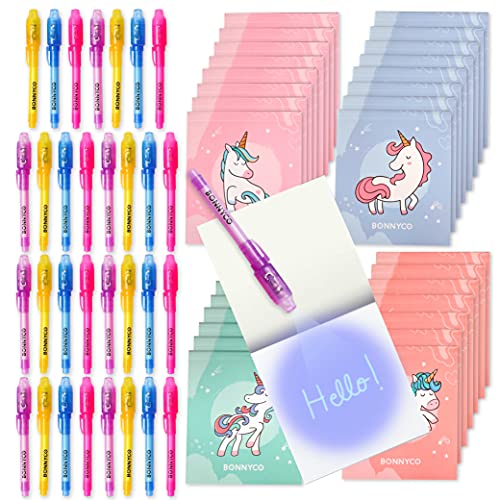 BONNYCO Bolígrafo Tinta Invisible y Libreta Unicornio Pack x32 Detalles Cumpleaños Niños, Regalos Cumpleaños Niños Colegio, Piñatas de Cumpleaños | Regalos Fiesta Cumpleaños Infantil