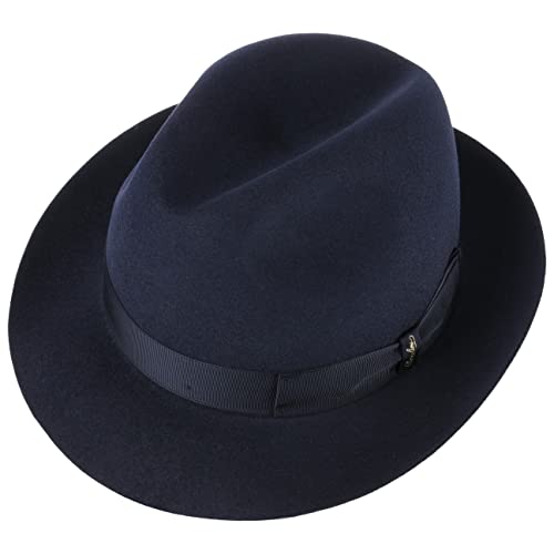 Borsalino Sombrero Fieltro Pelo Georgio Mujer/Hombre - Made in Italy Film Fedora de Hombre con Banda Grosgrain Verano/Invierno - 55 cm Azul Oscuro