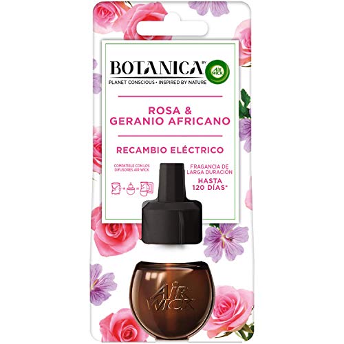 Botanica de Air Wick - Recambios De Ambientador Eléctrico, Esencia Para Casa Con Aroma A Rosa y Geranio Africano