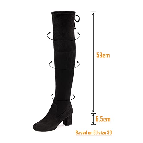 Botas Altas Mujer Rodilla Ante Tacon Cordones Planas Botas Largas Invierno Ligeras Bota Caña Alta Comodas Flessibile Moda 6 Cm C Negro 40