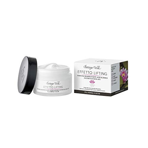 Bottega Verde - Caja de regalo para mujer - Escritorio efecto lifting - Crema facial día con manteca de karité, ácido hialurónico y extracto de flor de loto (50 ml) + caja decorativa