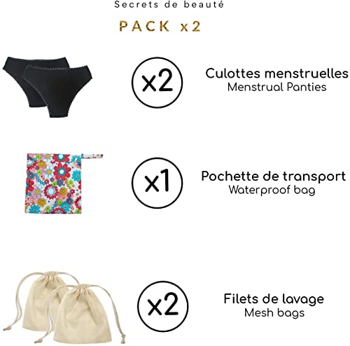 Bragas menstruales Flujo abundante - Braguitas de la Regla sin Costuras para Mujer y niñas mestruacion abundante (Pack x2 Negro, S)