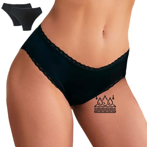 Bragas menstruales Flujo abundante - Braguitas de la Regla sin Costuras para Mujer y niñas mestruacion abundante (Pack x2 Negro, S)