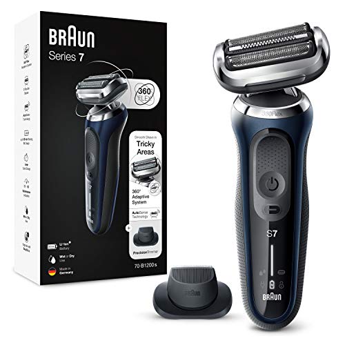 Braun Series 7 Afeitadora Eléctrica Hombre, Máquina de Afeitar Barba con Recortadora de Precisión y Tecnología AutoSense para Uso en Seco y en Mojado, Recargable, Inalámbrica, 70-B1200 S, Azul