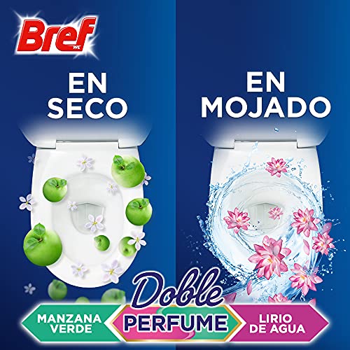 Bref Doble Perfume Manzana Floral y Lirio de Agua Cesta WC (pack de 10 unidades), limpia baño para un WC siempre limpio y fresco, limpiador de baños con fórmula antical que elimina la suciedad