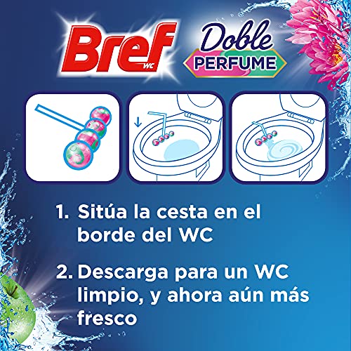 Bref Doble Perfume Manzana Floral y Lirio de Agua Cesta WC (pack de 10 unidades), limpia baño para un WC siempre limpio y fresco, limpiador de baños con fórmula antical que elimina la suciedad