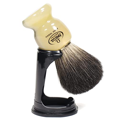 Brocha de afeitar Omega Tejón Negro con Soporte 63171