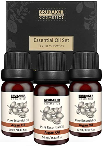 BRUBAKER Cosmetics Set de 3 Aceite de Argan - Pelo sano, Pestañas Largas y Gran Piel - Set de Regalo de Aceites Esenciales 3 x 10 ml Aceite de Argan Natural y Vegano