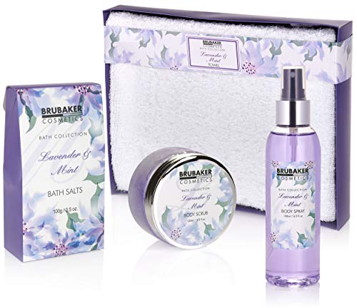 BRUBAKER Cosmetics Set de Baño y Ducha "Lavender & Mint" - Fragancia de Lavanda - Kit de Regalo para Mujer de 12 piezas en caja de Yute Decorativa - Wellness Beauty Spa