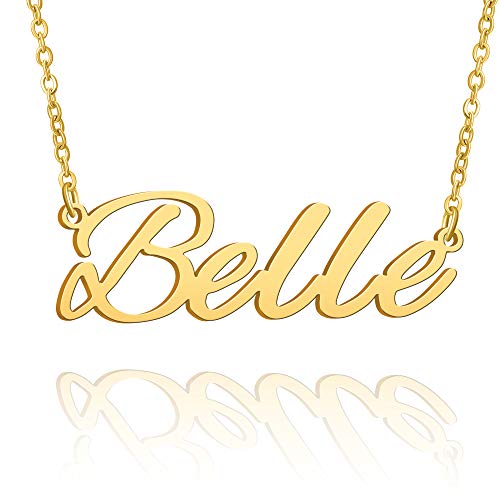 BUREI Collar con Nombre Grande Inicial Chapado en Oro joyería de Mejor Amiga Regalo de Mujer para su Belleza