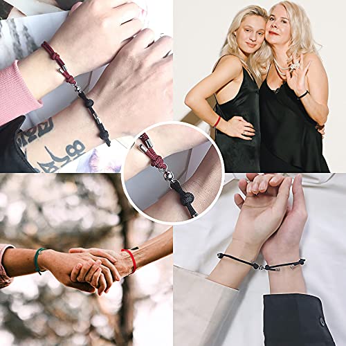 BUREI Pulseras de Pareja,Pulseras Magnéticas para Parejas Hebilla Magnética Personalizada Pulsera de Cuerda Trenzada Ajustable Pareja Pulsera de Amistad Pulsera de Pareja