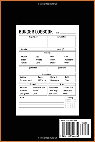Burger Review Journal: A Unique Burger Tasting Logbook for Burger Fanatics! Record, Rate and Review all the Burgers You Try out at various Burger Joints