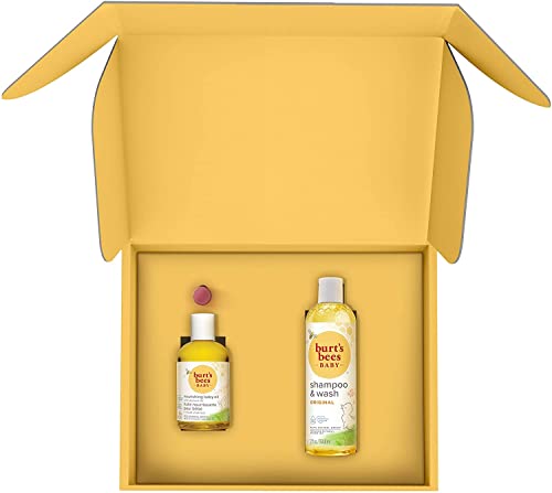 Burt's Bees El Set De Regalo Para Madre Y Bebé Con Aceite De Bebé Nutritivo, Champú Y Gel Para Bebé Original Y Bálsamo Labial Con Color “dalia Roja” Natural, Kit