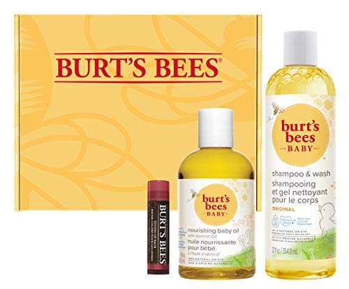 Burt's Bees El Set De Regalo Para Madre Y Bebé Con Aceite De Bebé Nutritivo, Champú Y Gel Para Bebé Original Y Bálsamo Labial Con Color “dalia Roja” Natural, Kit