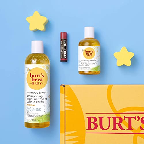 Burt's Bees El Set De Regalo Para Madre Y Bebé Con Aceite De Bebé Nutritivo, Champú Y Gel Para Bebé Original Y Bálsamo Labial Con Color “dalia Roja” Natural, Kit