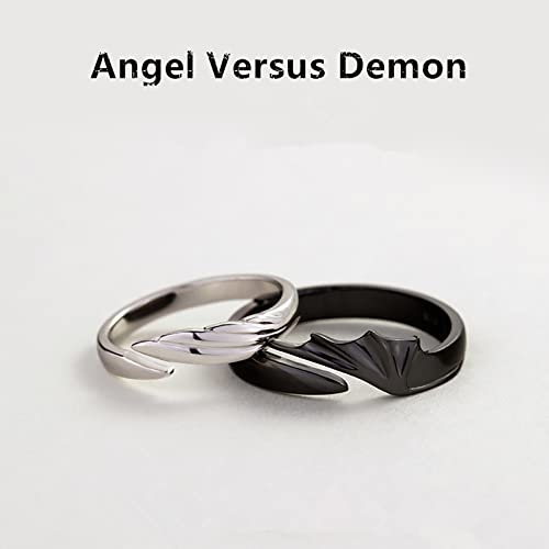 BXYC Angel Devil Wings Ring, Angel Wing Feather Ring, Solid 925 Sterling Silver Angel Wing Feather Adjustable Ring, Marry Rings,for Women Men Lovers Party Jewelry (Devil and Angel)