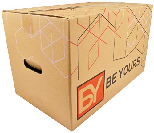 BY BE YOURS Pack 20 Cajas Cartón Mudanza Grandes con asas - 50x30x30 cm en Cartón Doble - Cajas Mudanza Ultra Resistentes - Fabricadas en España