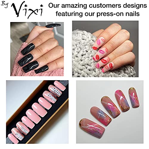 By Vixi 500 uds SET DE UÑAS LARGO CUADRADO. LIMA DE Y PREPARACIÓN PEGAMENTO Y GRATIS, 10 tamaños - de uñas postizas exprés de cobertura total Transparente. Profesionales de salón y uso doméstico