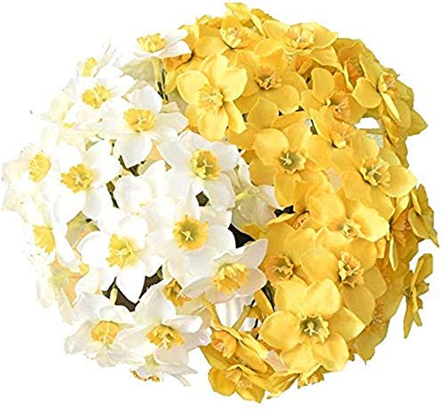 BYHUACN 12 flores de narcisos artificiales, narcisos artificiales, arreglo de flores de seda, primavera para decoración del hogar