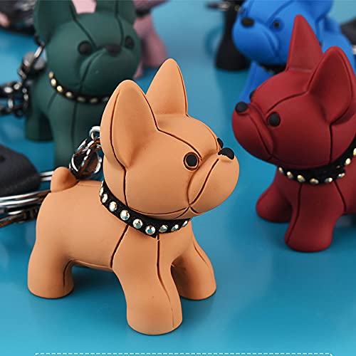 Bymivofun 3 Pieza Llavero De Bulldog, Mini Lindo Dibujo Animado Kawaii Con Colgante De Perro Encantador, Correa De Cuero, Llavero Portátil Para Bolso (Negro, caqui, rosa)