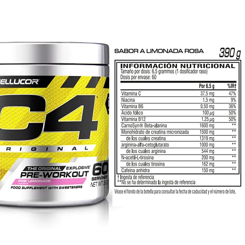 C4 Original - Suplemento en polvo para preentrenamiento - Limonada rosa | Bebida energética para antes de entrenar | 150 mg de cafeína + beta alanina + monohidrato de creatina | 60 raciones