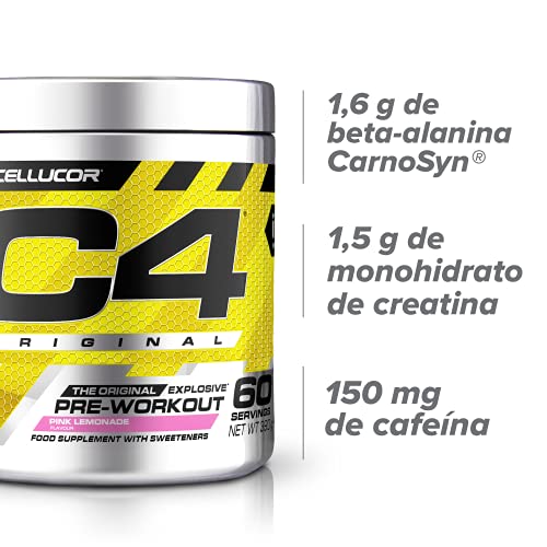 C4 Original - Suplemento en polvo para preentrenamiento - Limonada rosa | Bebida energética para antes de entrenar | 150 mg de cafeína + beta alanina + monohidrato de creatina | 60 raciones