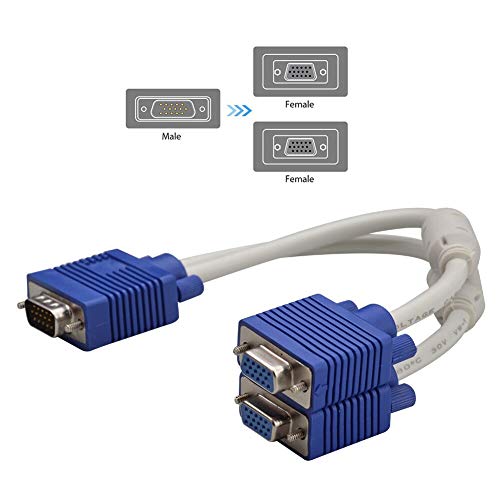 Cable del Divisor de VGA, 15Pin 1 varón a 2 Hembra Cable de convertidor del Monitor del Adaptador de Y para el proyector Video TV de la computadora de la PC