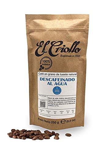 Café Descafeinado al Agua EN GRANO - El Criollo® | Café Gourmet 100% Arábica y Tueste Natural | Pack de 4x250 gr (1kg)