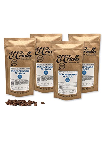 Café Descafeinado al Agua EN GRANO - El Criollo® | Café Gourmet 100% Arábica y Tueste Natural | Pack de 4x250 gr (1kg)