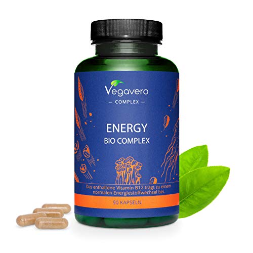 Cafeína Complex BIO Vegavero® | 100% Pura | Extractos de Guaraná + Ginseng Rojo Coreano + Té Verde + Mate & Vitamina B12 Natural | Sin Aditivos | 90 Cápsulas | Cansancio & Fatiga | Energía