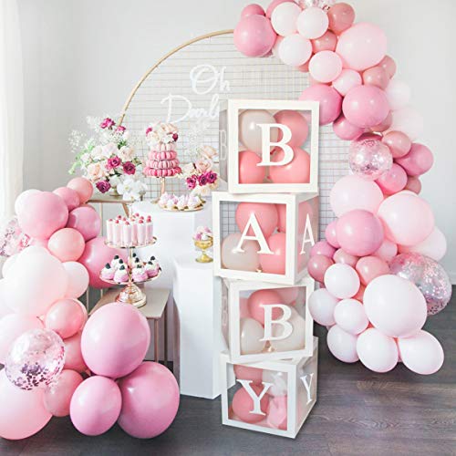 Caja de decoración para fiesta de cumpleaños con 52 letras, caja de decoración para baby shower para niñas y niños, caja de 4 globos transparente que incluye la letra A-Z para cumpleaños, baby shower