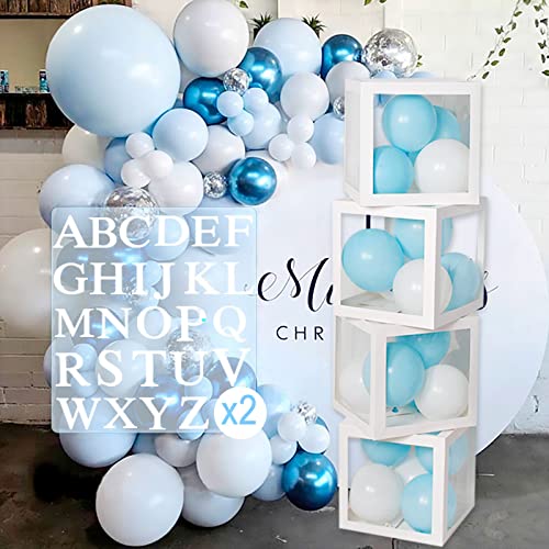 Caja de decoración para fiesta de cumpleaños con 52 letras, caja de decoración para baby shower para niñas y niños, caja de 4 globos transparente que incluye la letra A-Z para cumpleaños, baby shower