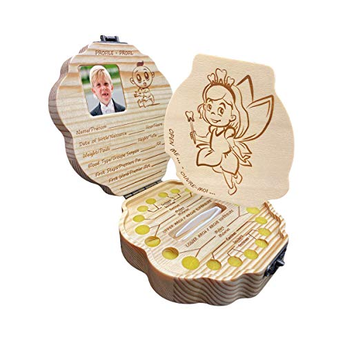 Caja de dientes de leche para almacenar las células madre de los dientes Idea de regalo preciosa futura para la salud del bebé Caja de dientes de ataúd (Niño inglés/francés)